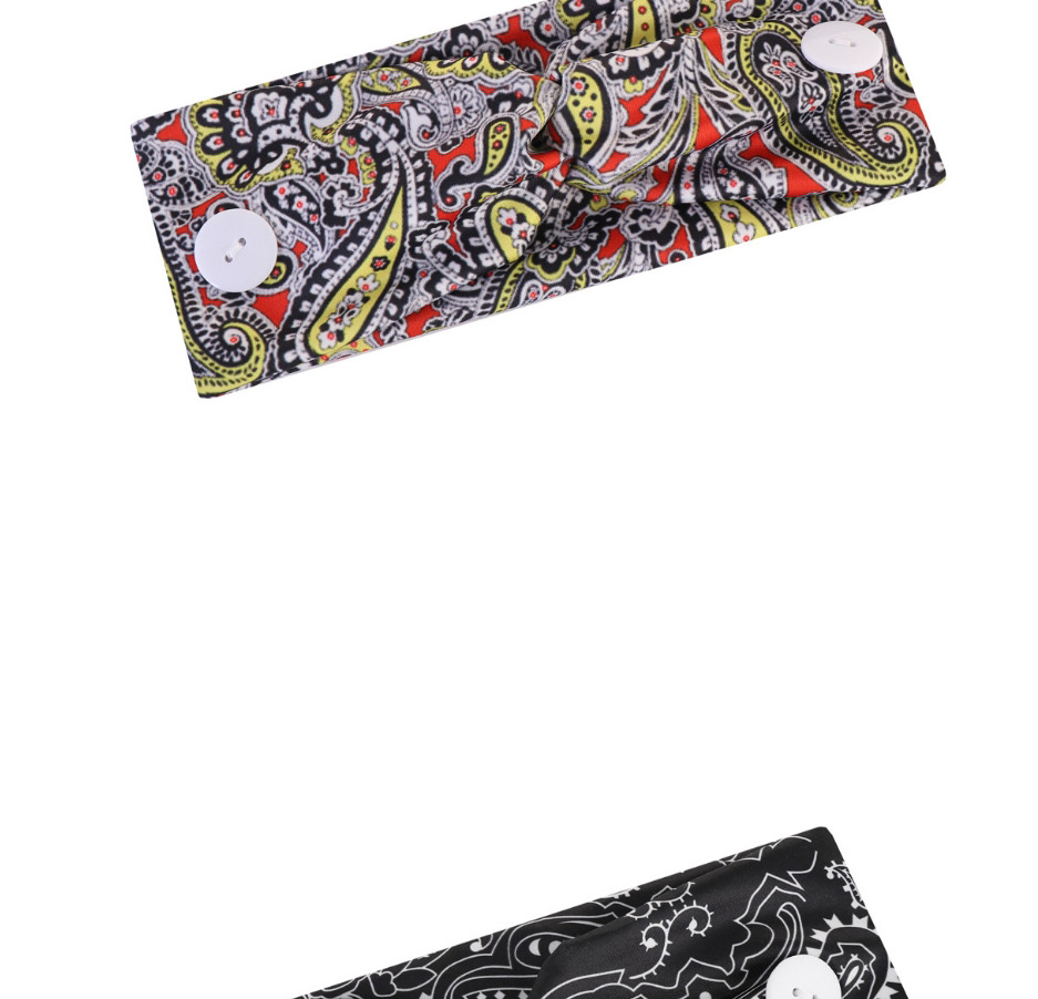 Fashion Black + Yellow Cashew Elastic Knotted Printed Wide Side With Button Elastic Headband,Hair Ribbons
