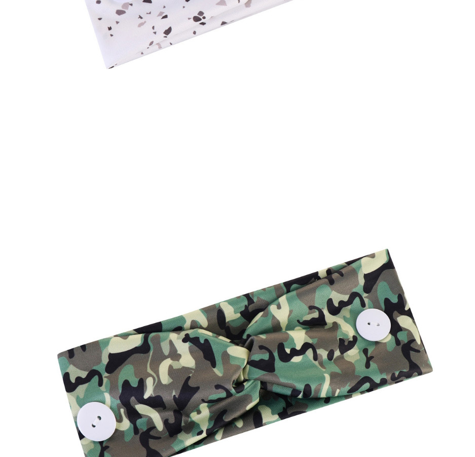 Fashion Army Green Camouflage Elastic Knotted Printed Wide-brimmed Button Elastic Headband,Hair Ribbons