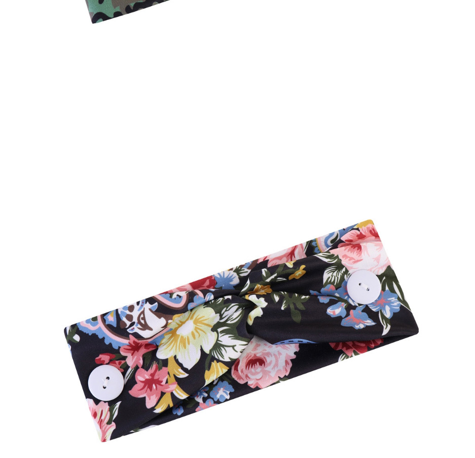 Fashion Black Cashew Elastic Knotted Printed Wide Side With Button Elastic Headband,Hair Ribbons