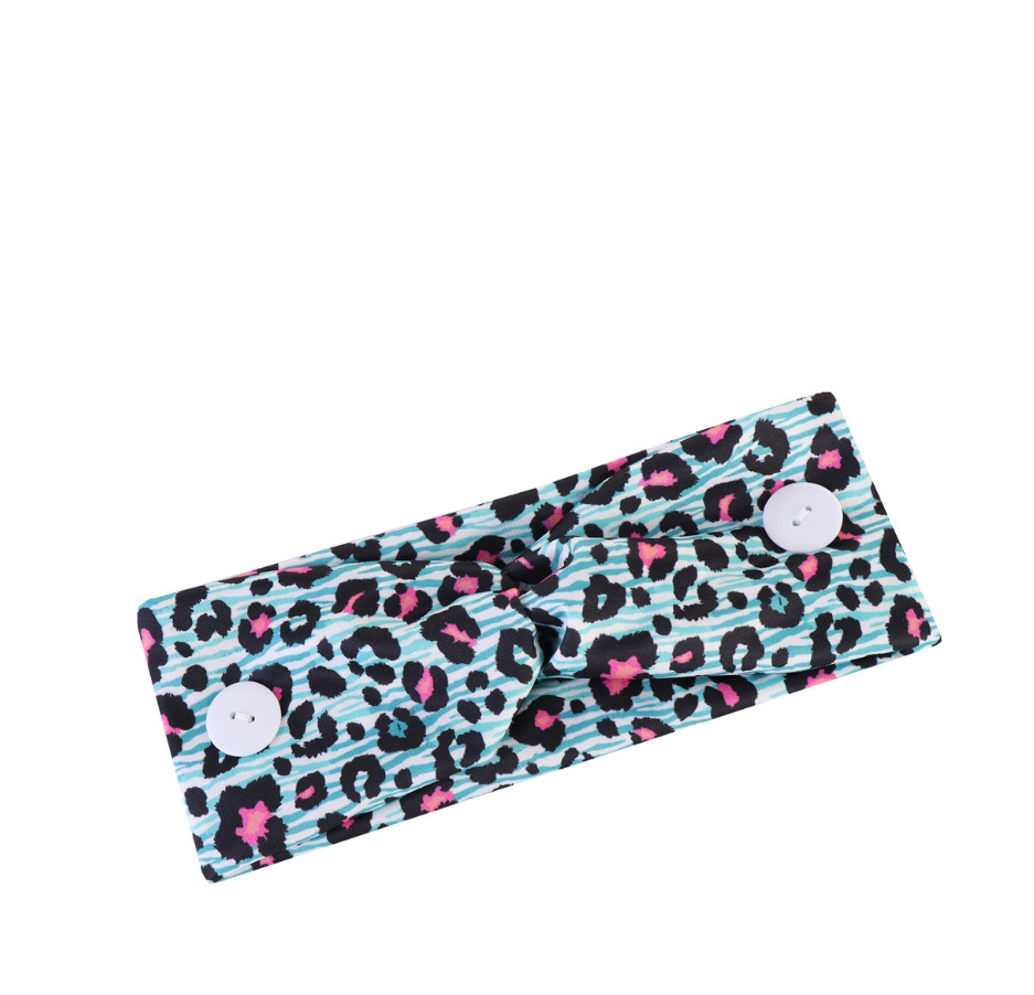 Fashion Light Blue Leopard Point Elastic Knotted Printed Wide-brimmed Button Elastic Headband,Hair Ribbons