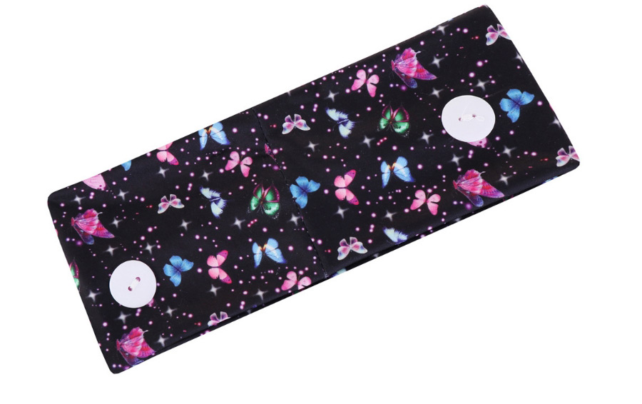 Fashion Navy Butterfly Stretch Headband With Printed Buttons,Hair Ribbons