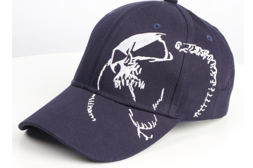 Fashion Navy Ghost Face Skull Embroidery Curved Brim Cap,Baseball Caps