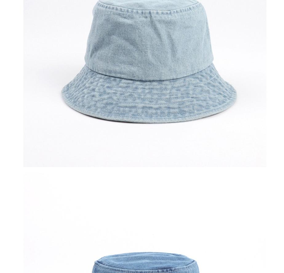 Fashion Dark Blue Denim Solid Color Light Board Big Edge Shade Fisherman Hat,Sun Hats