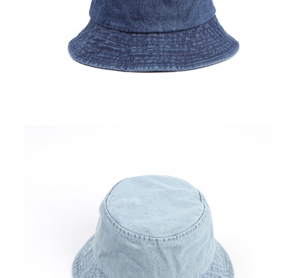 Fashion In Blue Denim Solid Color Light Board Big Edge Shade Fisherman Hat,Sun Hats