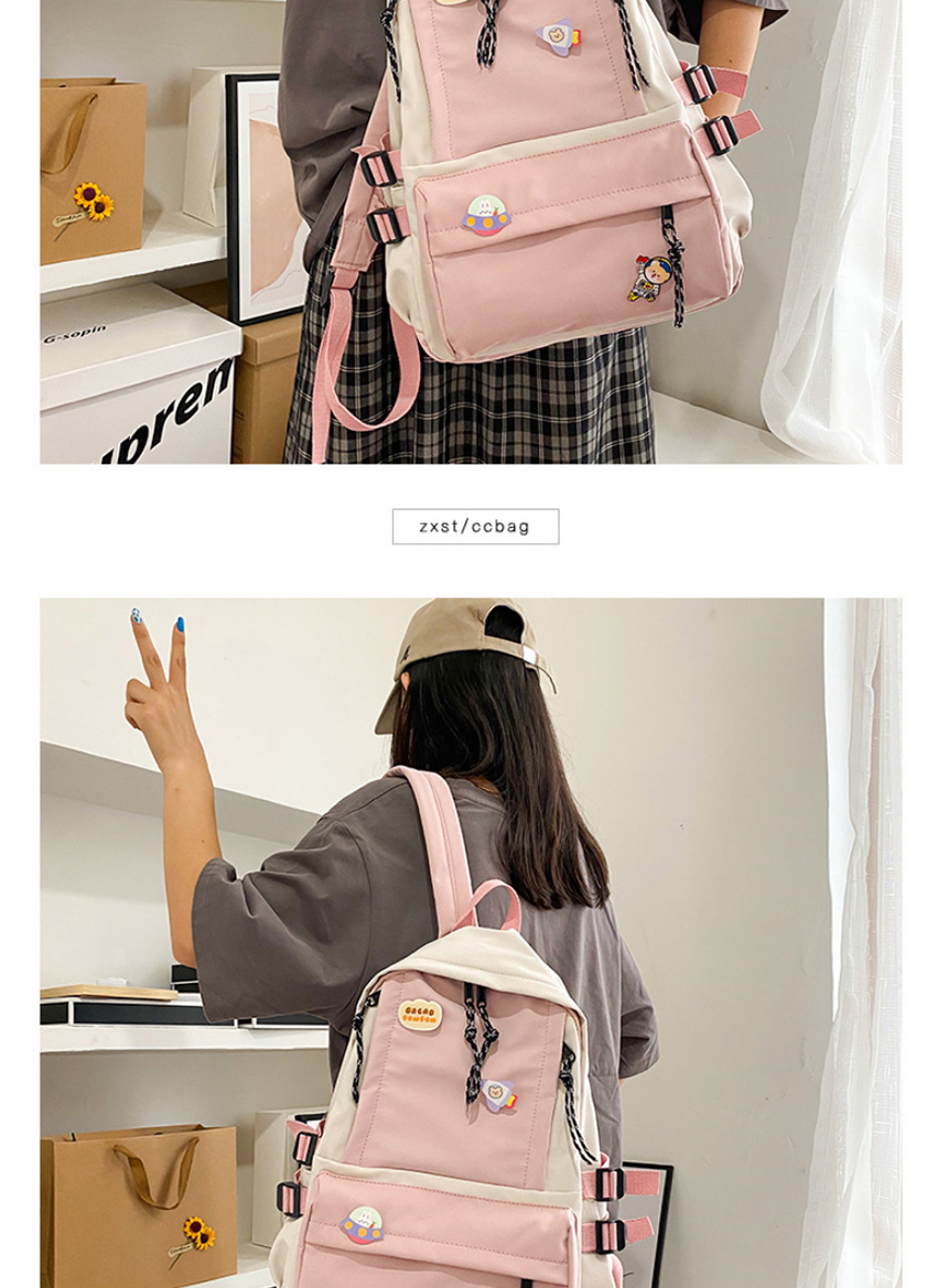 Fashion Pink Send Badge Pendant Stitching Contrast Tassel Oxford Backpack,Backpack