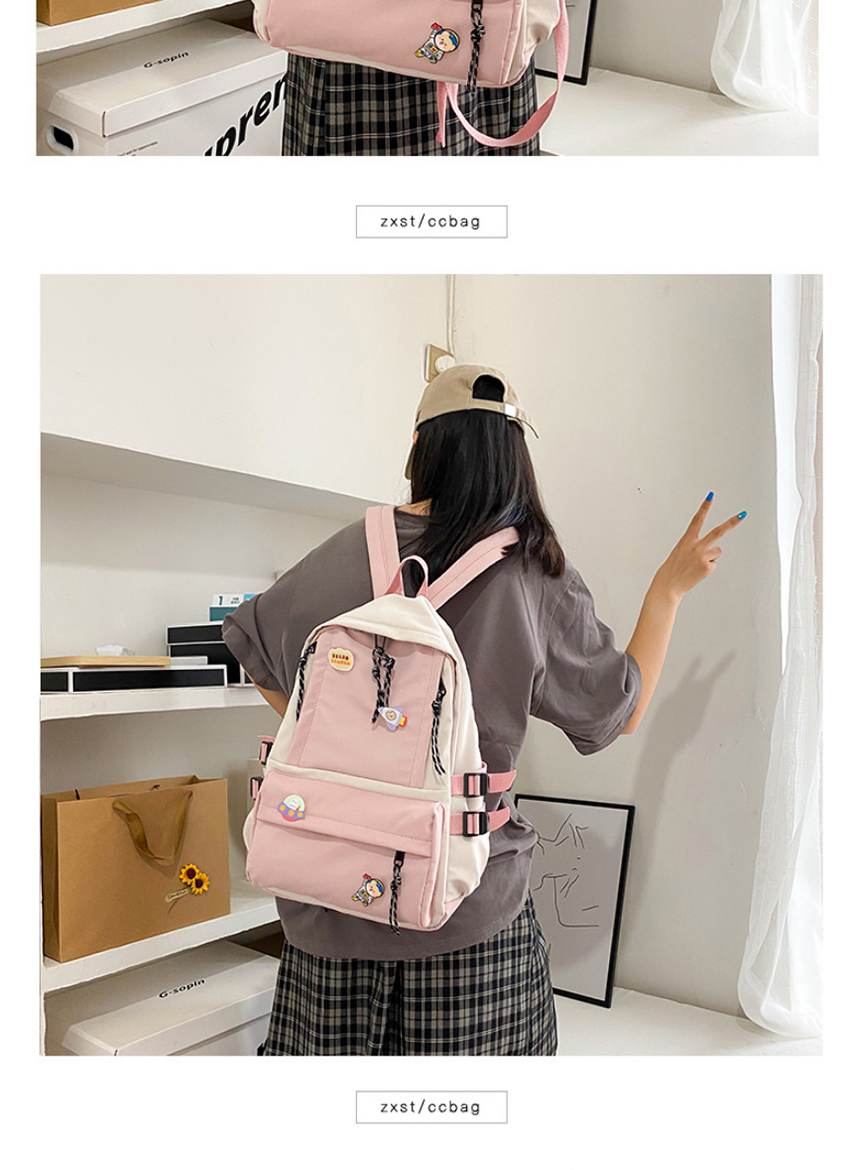 Fashion Pink Send Badge Pendant Stitching Contrast Tassel Oxford Backpack,Backpack