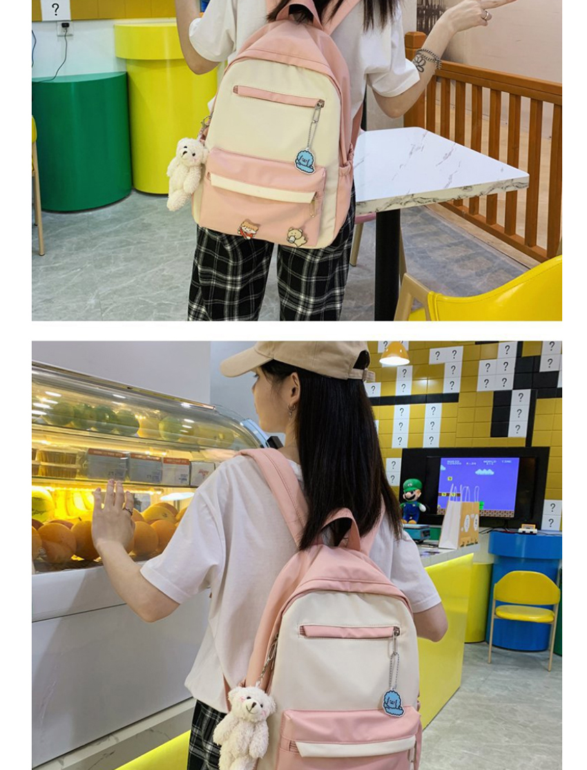 Fashion Pink Send Pendant Stitching Contrast Nylon Fabric Backpack,Backpack
