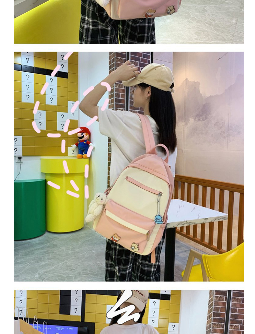 Fashion Pink Send Pendant Stitching Contrast Nylon Fabric Backpack,Backpack