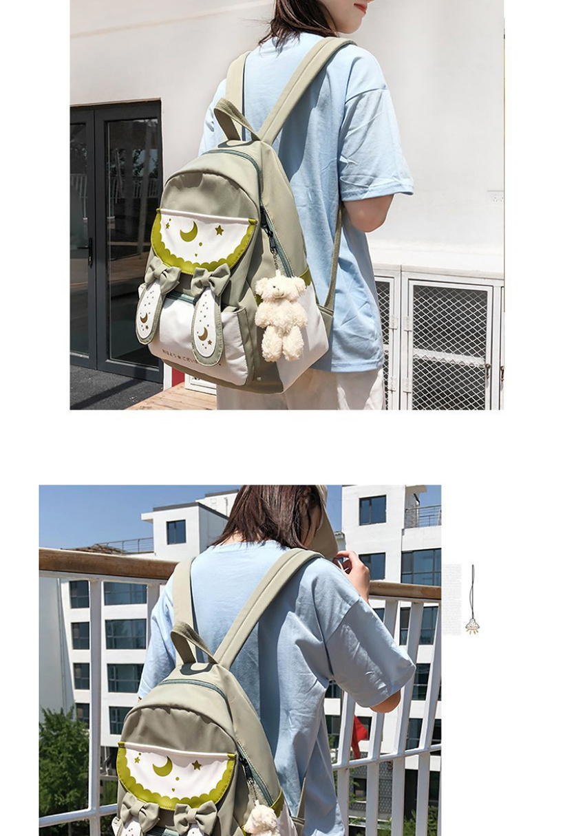 Fashion Green Send Bear Pendant Bow Rabbit Ears Contrast Backpack,Backpack