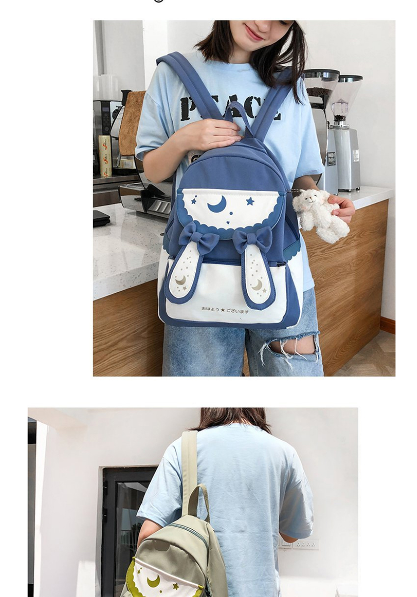 Fashion Blue Send Bear Pendant Bow Rabbit Ears Contrast Backpack,Backpack