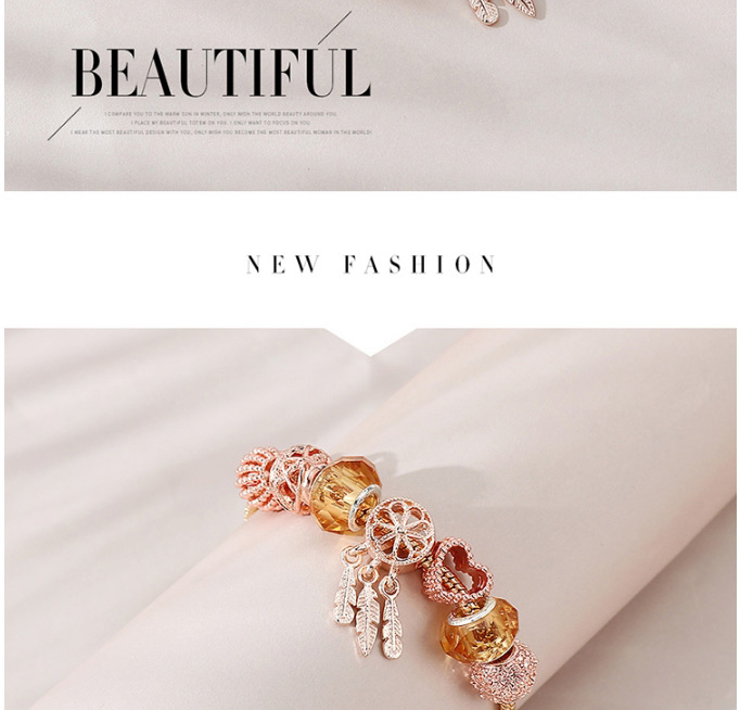 Fashion Golden Love Diamond Feather Beaded Alloy Bracelet,Fashion Bracelets
