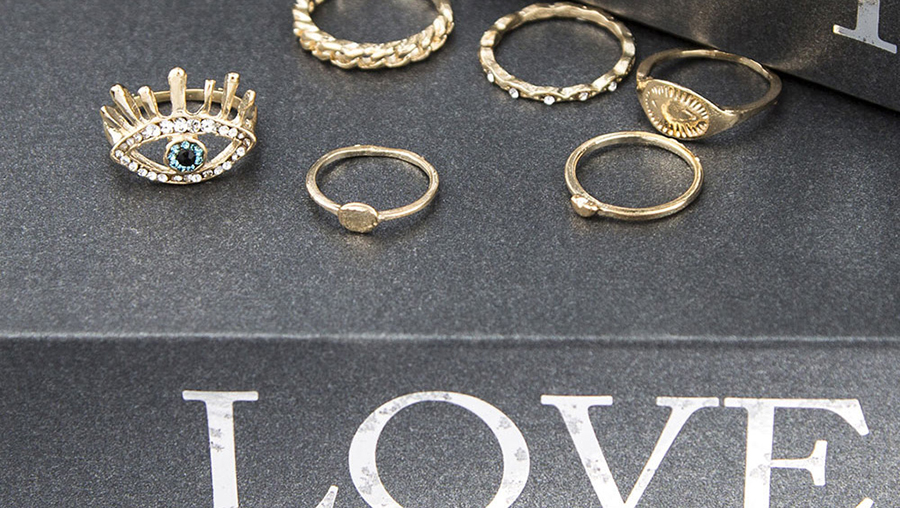 Fashion Gold Color Diamond Eye Chain Alloy Ring Set,Rings Set