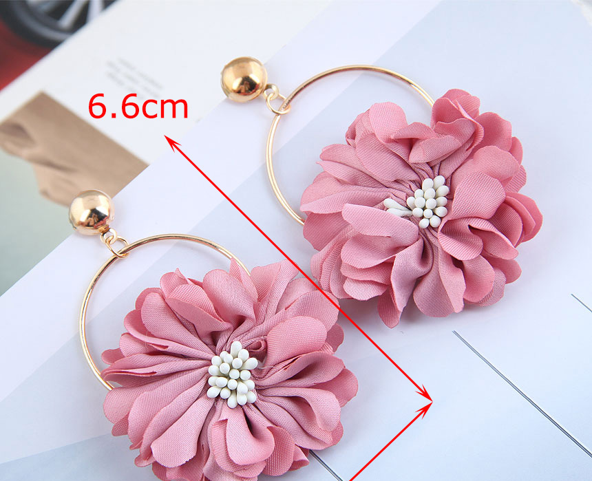 Fashion Pink Fabric Petal Alloy Round Earrings,Stud Earrings