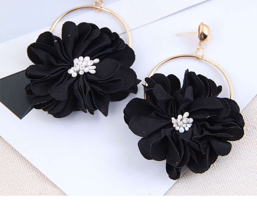 Fashion Black Fabric Petal Alloy Round Earrings,Stud Earrings