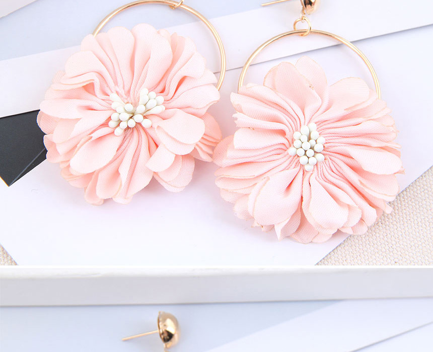 Fashion Pink Fabric Petal Alloy Round Earrings,Stud Earrings