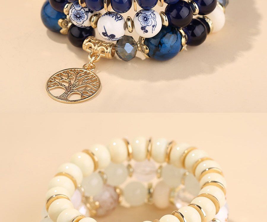 Fashion Royal Blue Alloy Tree Of Life Pendant Crystal Beaded Multilayer Bracelet,Fashion Bracelets