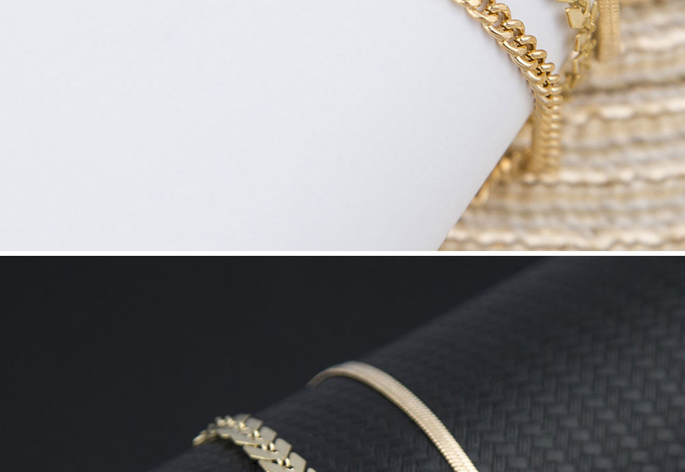 Fashion Gold Color Leaf Snake Bone Chain Alloy Multilayer Anklet,Fashion Anklets
