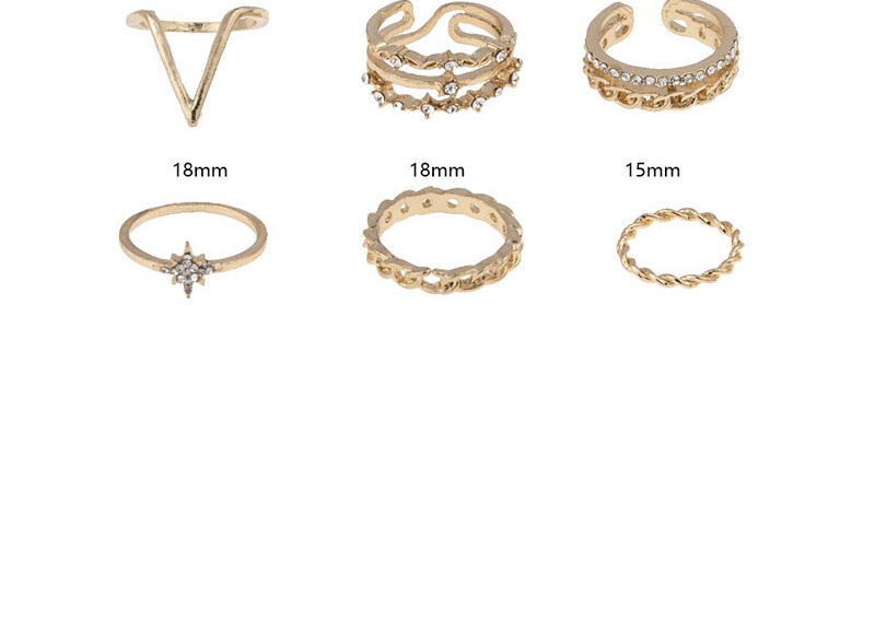 Fashion Gold Color Color Diamond-encrusted Star Chain Alloy Hollow Ring Set,Rings Set