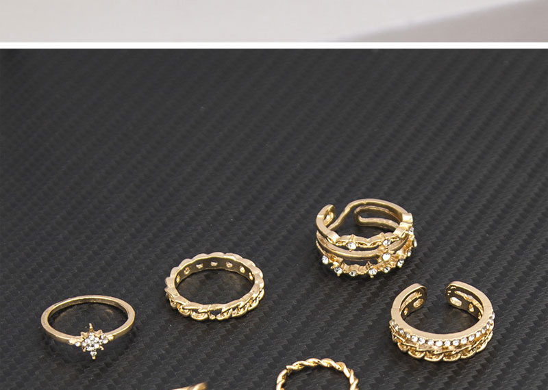 Fashion Gold Color Color Diamond-encrusted Star Chain Alloy Hollow Ring Set,Rings Set