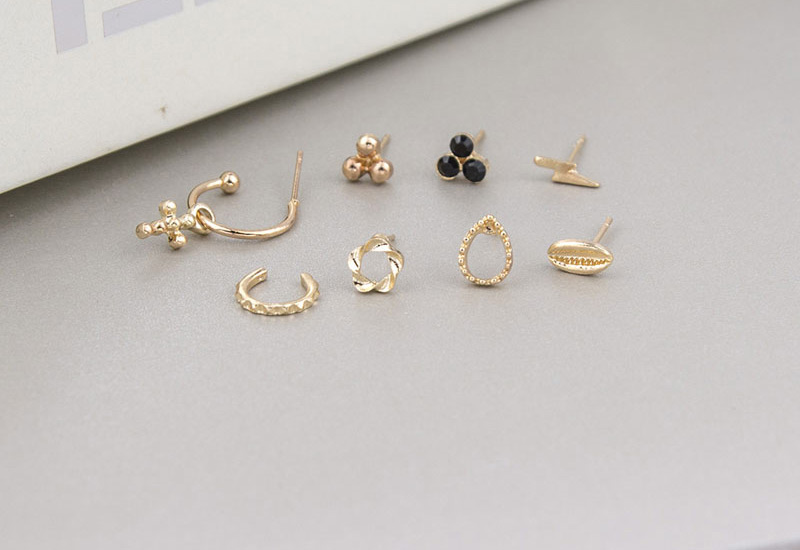 Fashion Gold Color Color Lightning Cross Geometric Alloy Earrings Set,Earrings set