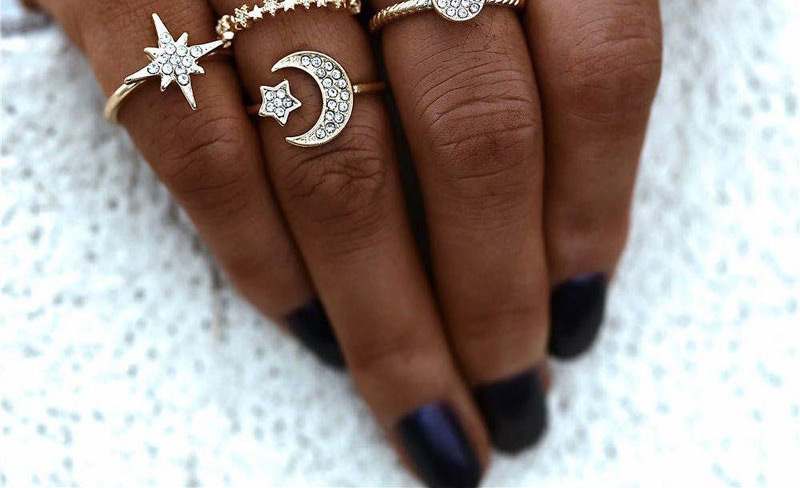 Fashion Gold Color Color Diamond Star Moon Alloy Ring Set,Rings Set