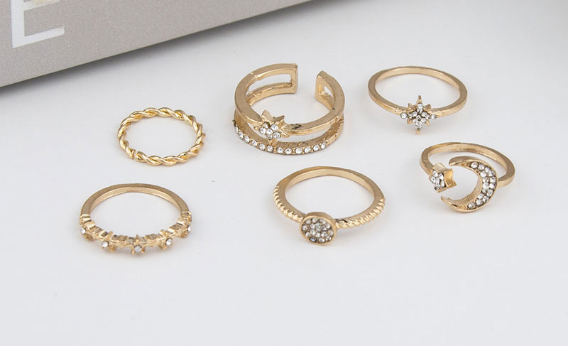 Fashion Gold Color Color Diamond Star Moon Alloy Ring Set,Rings Set