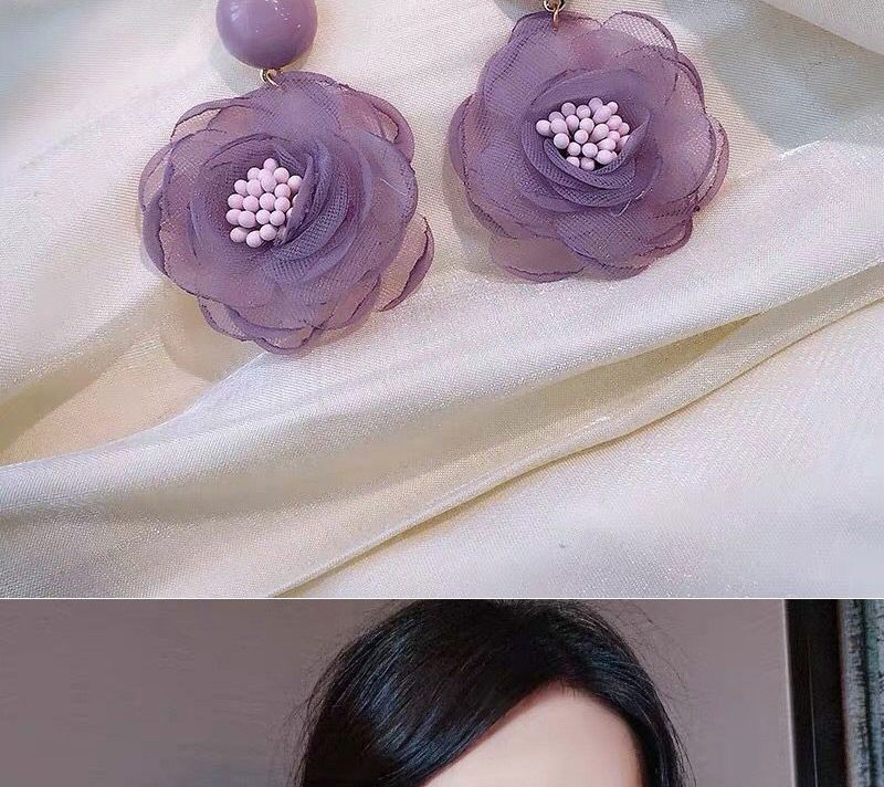 Fashion Purple Chiffon Flower Stud Earrings,Stud Earrings