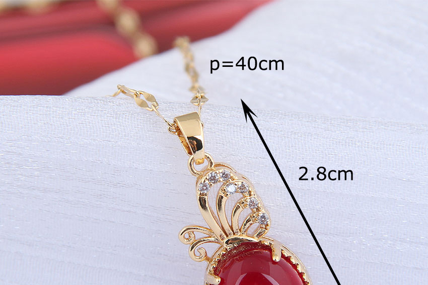 Fashion Red Wine Butterfly Dance Inlaid Zircon Hollow Alloy Jade Necklace,Pendants
