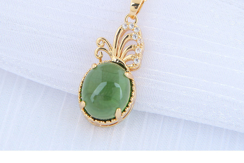 Fashion Agate Green Butterfly Dance Inlaid Zircon Hollow Alloy Jade Necklace,Pendants