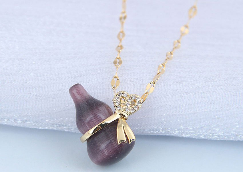 Fashion Purple Jade Gourd Inlaid Zircon Bow Necklace,Pendants