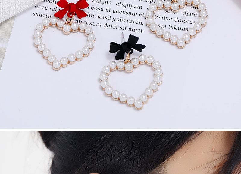 Fashion Black Bow Love Pearl Stud Earrings,Stud Earrings