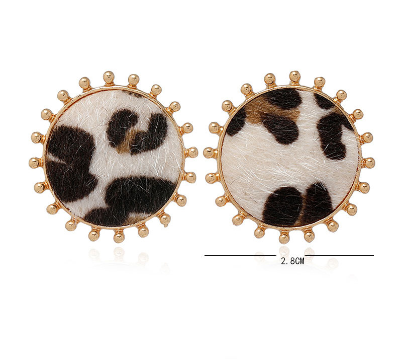 Fashion White Round Leopard Pattern Alloy Earrings,Stud Earrings