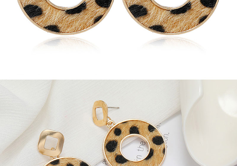 Fashion Khaki Leopard Pattern Round Alloy Hollow Earrings,Stud Earrings