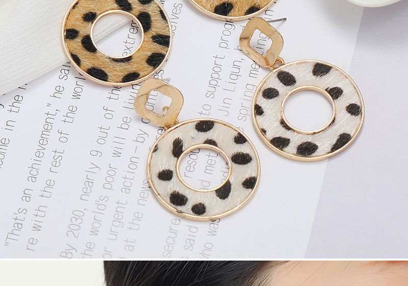 Fashion Khaki Leopard Pattern Round Alloy Hollow Earrings,Stud Earrings
