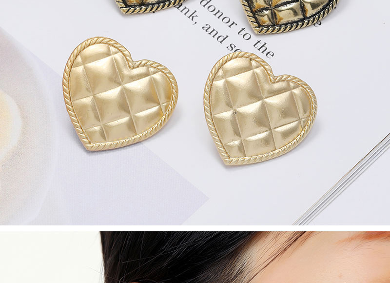 Fashion Gold Color Heart Check Alloy Stud Earrings,Stud Earrings