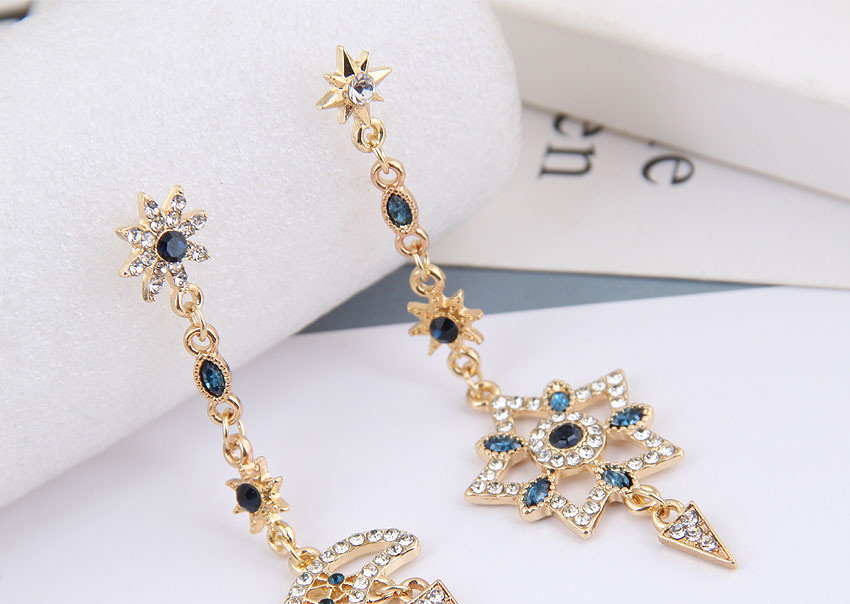Fashion Gold Color Diamond Star And Moon Asymmetrical Stud Earrings,Stud Earrings