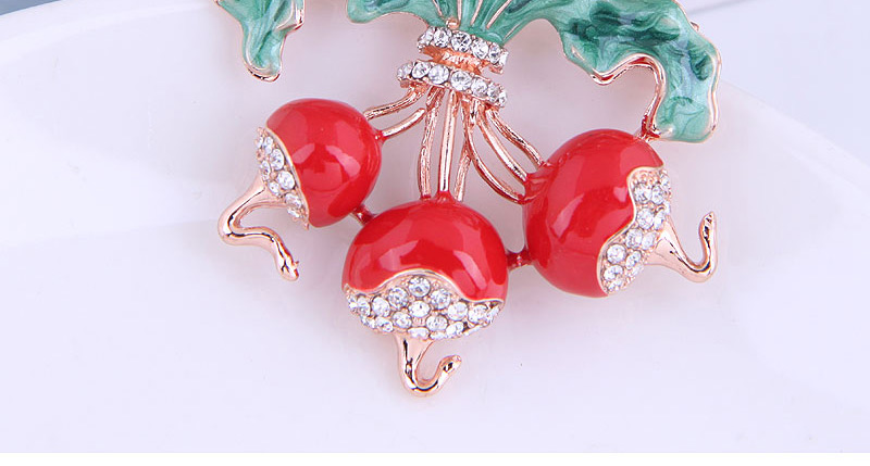 Fashion Red Spinach Diamond And Oil Drop Alloy Brooch,Korean Brooches