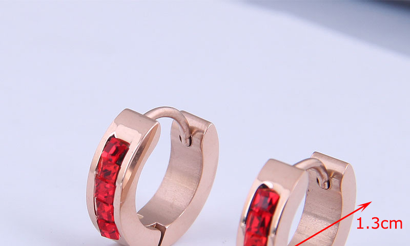 Fashion Red Diamond Titanium Steel Diamond Round Earrings,Stud Earrings