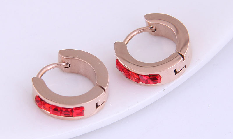 Fashion Red Diamond Titanium Steel Diamond Round Earrings,Stud Earrings