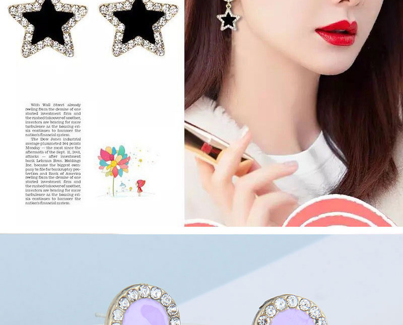 Fashion White Diamond Five-pointed Star Alloy Earrings,Stud Earrings