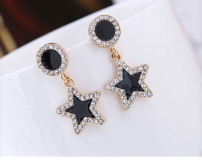 Fashion Black Diamond Five-pointed Star Alloy Earrings,Stud Earrings