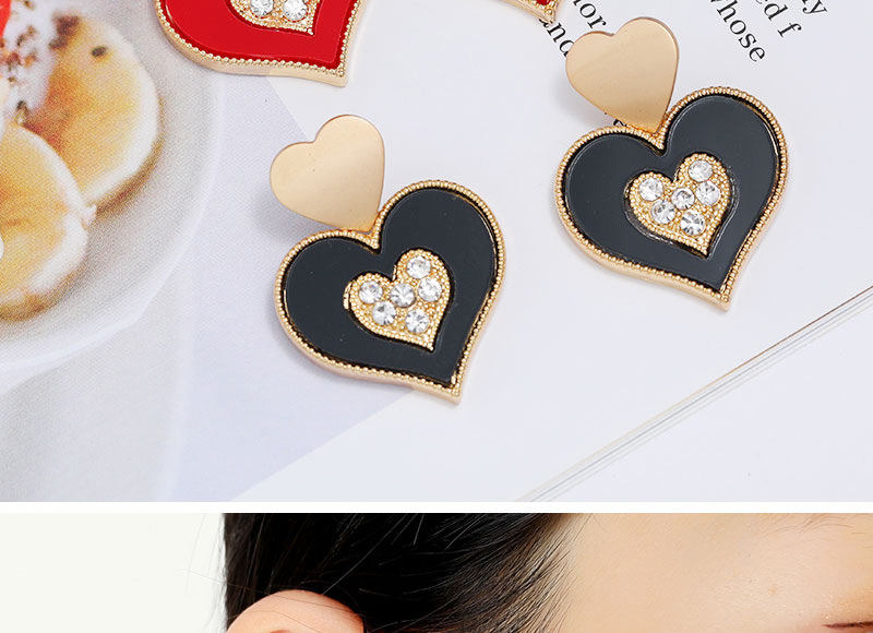 Fashion Red Peach Heart Diamond Drop Oil Alloy Stud Earrings,Stud Earrings