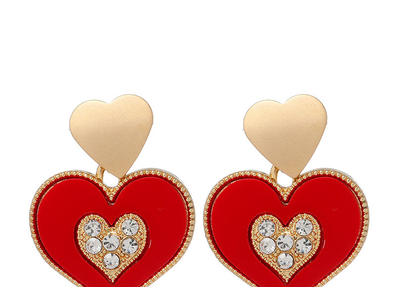 Fashion Black Peach Heart Diamond Drop Oil Alloy Stud Earrings,Stud Earrings
