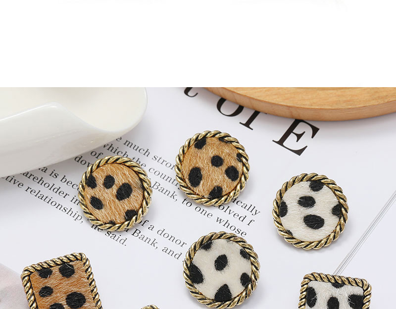 Fashion Brown Square Leopard Pattern Alloy Earrings,Stud Earrings