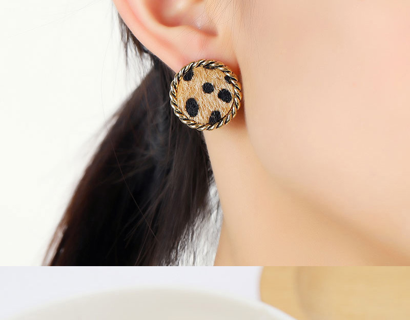 Fashion Brown Square Leopard Pattern Alloy Earrings,Stud Earrings
