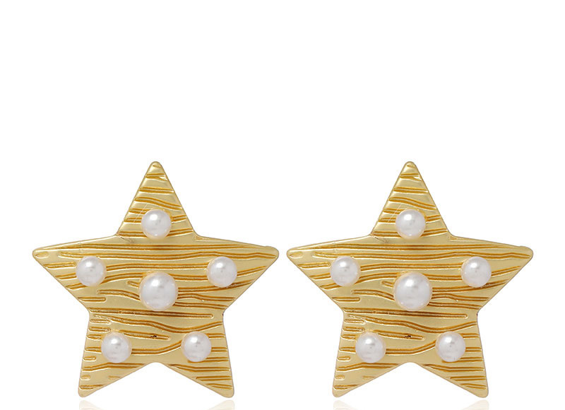 Fashion Gold Color Five-pointed Star Pearl Alloy Earrings,Stud Earrings