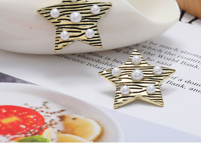 Fashion Gold Color Five-pointed Star Pearl Alloy Earrings,Stud Earrings