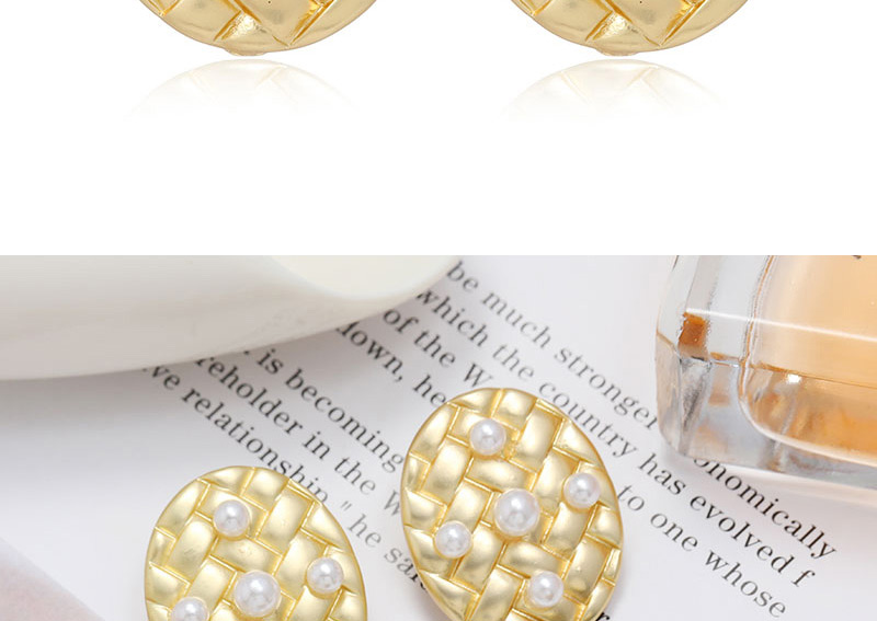 Fashion Gold Color Oval Pearl Braided Alloy Earrings,Stud Earrings