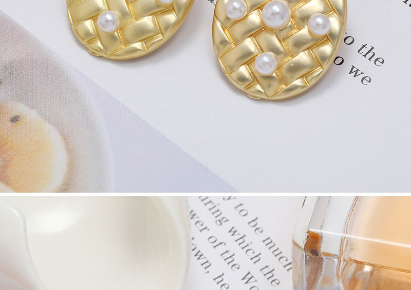 Fashion Old Gold Oval Pearl Braided Alloy Earrings,Stud Earrings