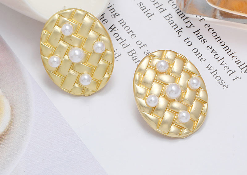 Fashion Gold Color Oval Pearl Braided Alloy Earrings,Stud Earrings